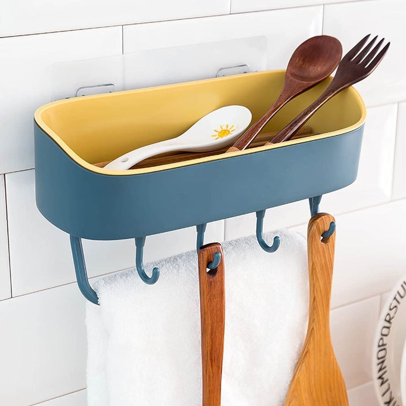 RIGJAK Multipurpose Kitchen Bathroom Shelf Wall Mounted Bathroom Kitchen No Drill Storage Rack Super Adhesive Bathroom Shower Organizer Rack Shelf Bathroom Rack Shelf with Hook - Image 1