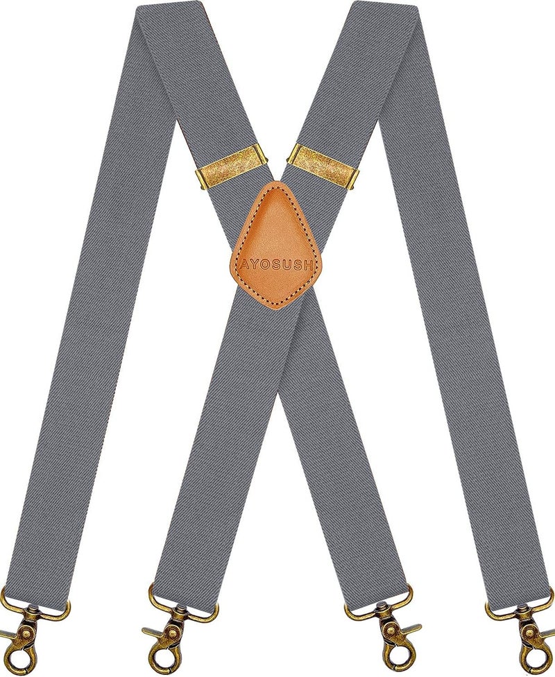 AYOSUSH Vintage Suspenders for Men Heavy Duty 4 Snap Hooks for Belt Loops Adjustable X Back - Image 1