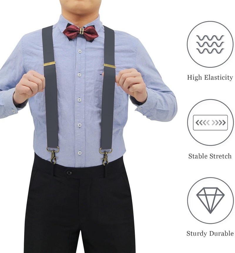 AYOSUSH Vintage Suspenders for Men Heavy Duty 4 Snap Hooks for Belt Loops Adjustable X Back - Image 3