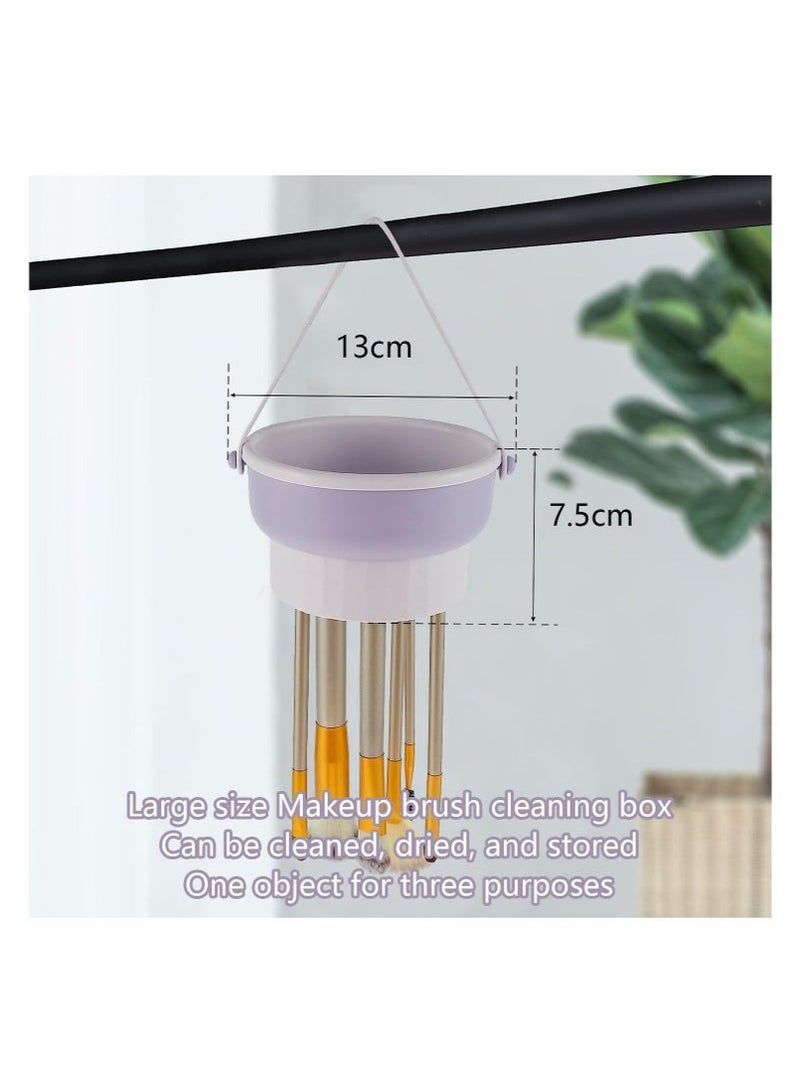 Hikma Beauty Makeup Brush Cleaning Mat with Brush Drying Holder, 2 in 1 Silicone Cosmetic Scrubber, Portable Washing Tool Makeup - Purple - Image 2