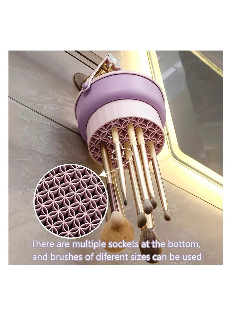 Hikma Beauty Makeup Brush Cleaning Mat with Brush Drying Holder, 2 in 1 Silicone Cosmetic Scrubber, Portable Washing Tool Makeup - Purple - Image 5