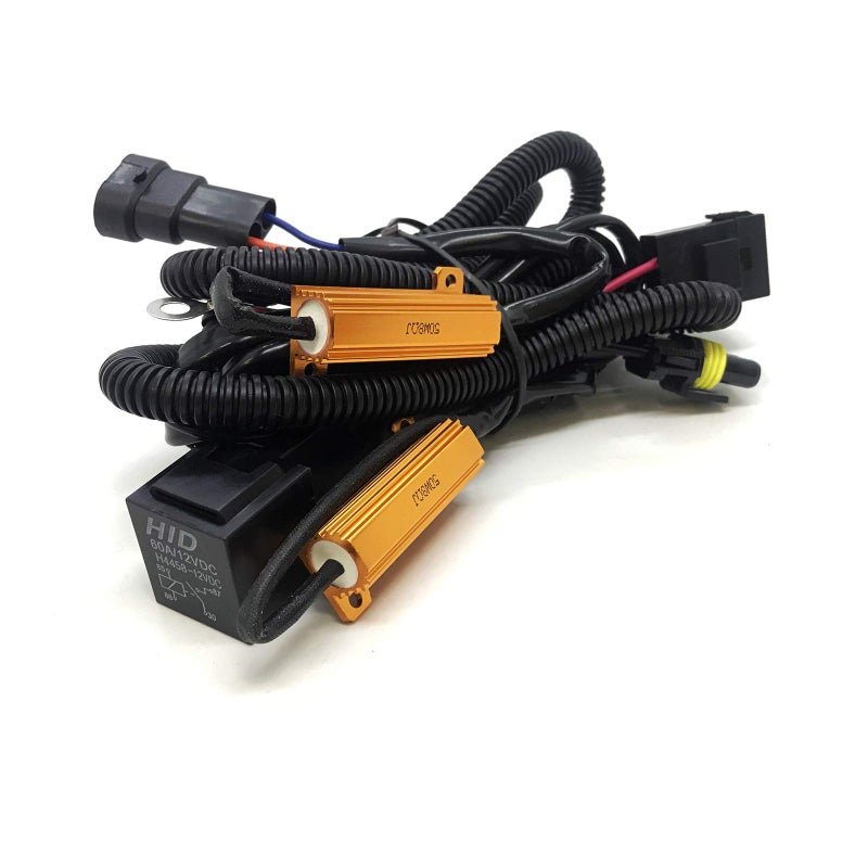 ONEX HID Relay Harness 40A 12V 35W55W Heavy Duty Universal for H1 H3 H7 H10 H11 9005 9006 9145 5202 880 Xenon HID Battery Wiring Kit with 50W Load Resistor