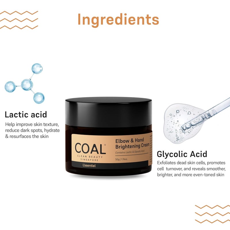COAL CLEAN BEAUTY COAL Clean Beauty Elbow Hand Brightening Cream with Lactic Glycolic Acid Hydrates Nourishes Skin Men Women All Skin Types 50g - Image 3