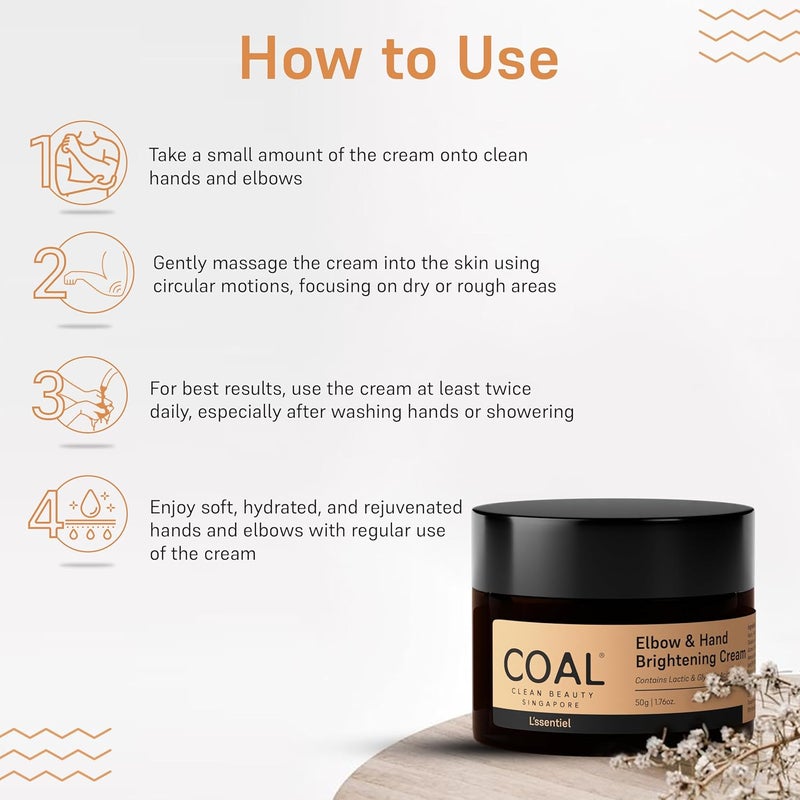 COAL CLEAN BEAUTY COAL Clean Beauty Elbow Hand Brightening Cream with Lactic Glycolic Acid Hydrates Nourishes Skin Men Women All Skin Types 50g - Image 5