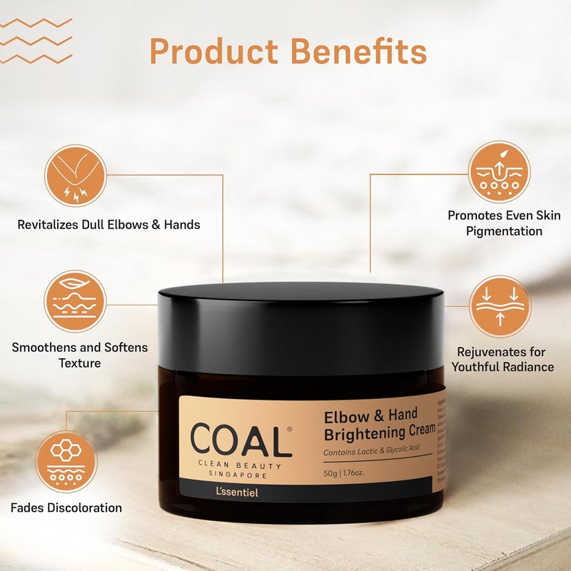 COAL CLEAN BEAUTY COAL Clean Beauty Elbow Hand Brightening Cream with Lactic Glycolic Acid Hydrates Nourishes Skin Men Women All Skin Types 50g - Image 4