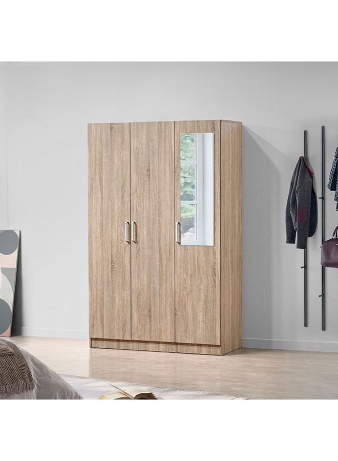 DANUBE HOME Supreme 3-Door Wardrobe With Mirror For Hanging Clothes Extra Sturdy Rack Storage Organiser Modern Design Space Saving Cabinets For Bedroom - French Sonoma Oak - Image 1
