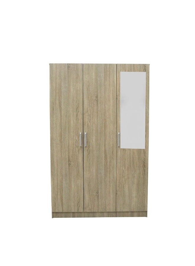 DANUBE HOME Supreme 3-Door Wardrobe With Mirror For Hanging Clothes Extra Sturdy Rack Storage Organiser Modern Design Space Saving Cabinets For Bedroom - French Sonoma Oak - Image 3