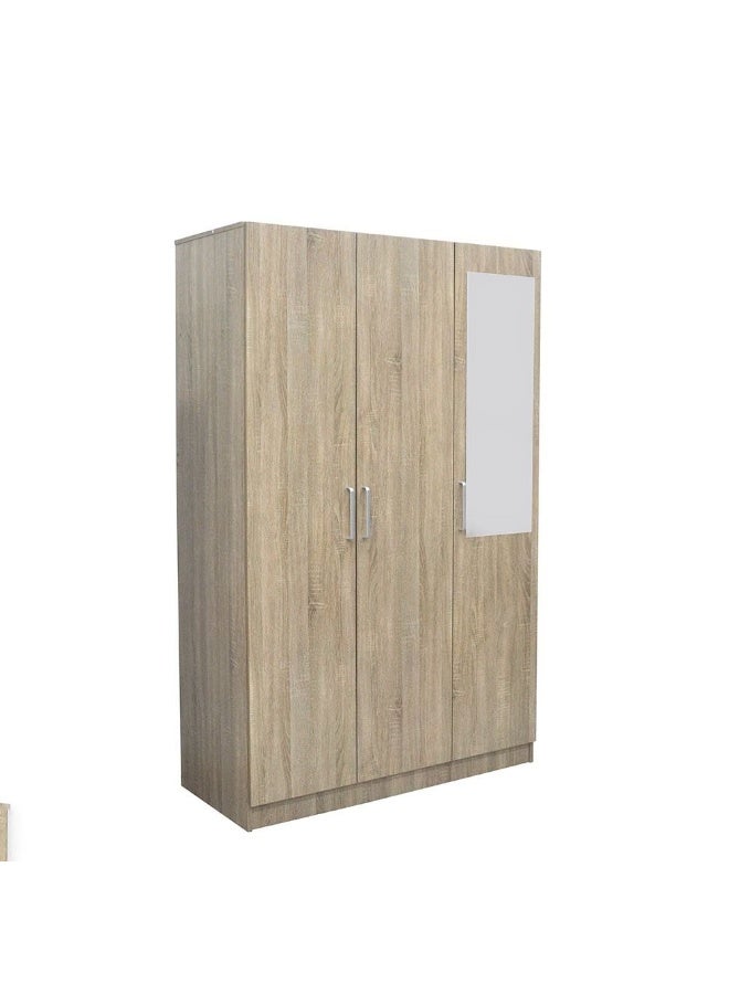 DANUBE HOME Supreme 3-Door Wardrobe With Mirror For Hanging Clothes Extra Sturdy Rack Storage Organiser Modern Design Space Saving Cabinets For Bedroom - French Sonoma Oak - Image 4