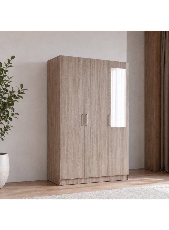 DANUBE HOME Supreme 3-Door Wardrobe With Mirror For Hanging Clothes Extra Sturdy Rack Storage Organiser Modern Design Space Saving Cabinets For Bedroom - French Sonoma Oak - Image 1