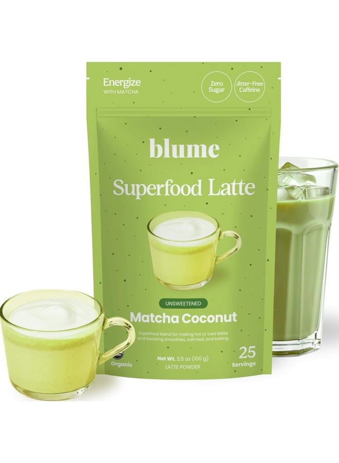 Blume لاتيه السوبر فود - مسحوق الماتشا مع جوز الهند، كافيين طبيعي، إل-ثيانين، طاقة وتركيز طوال اليوم، خالي من السكر، مورنغا، نباتي، لاتيه ماتشا عضوي من شيزوكا اليابان، شاي أخضر - 25 حصة - Image 1
