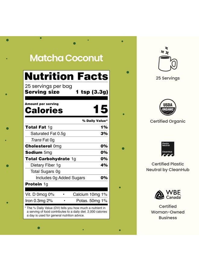 Blume لاتيه السوبر فود - مسحوق الماتشا مع جوز الهند، كافيين طبيعي، إل-ثيانين، طاقة وتركيز طوال اليوم، خالي من السكر، مورنغا، نباتي، لاتيه ماتشا عضوي من شيزوكا اليابان، شاي أخضر - 25 حصة - Image 2