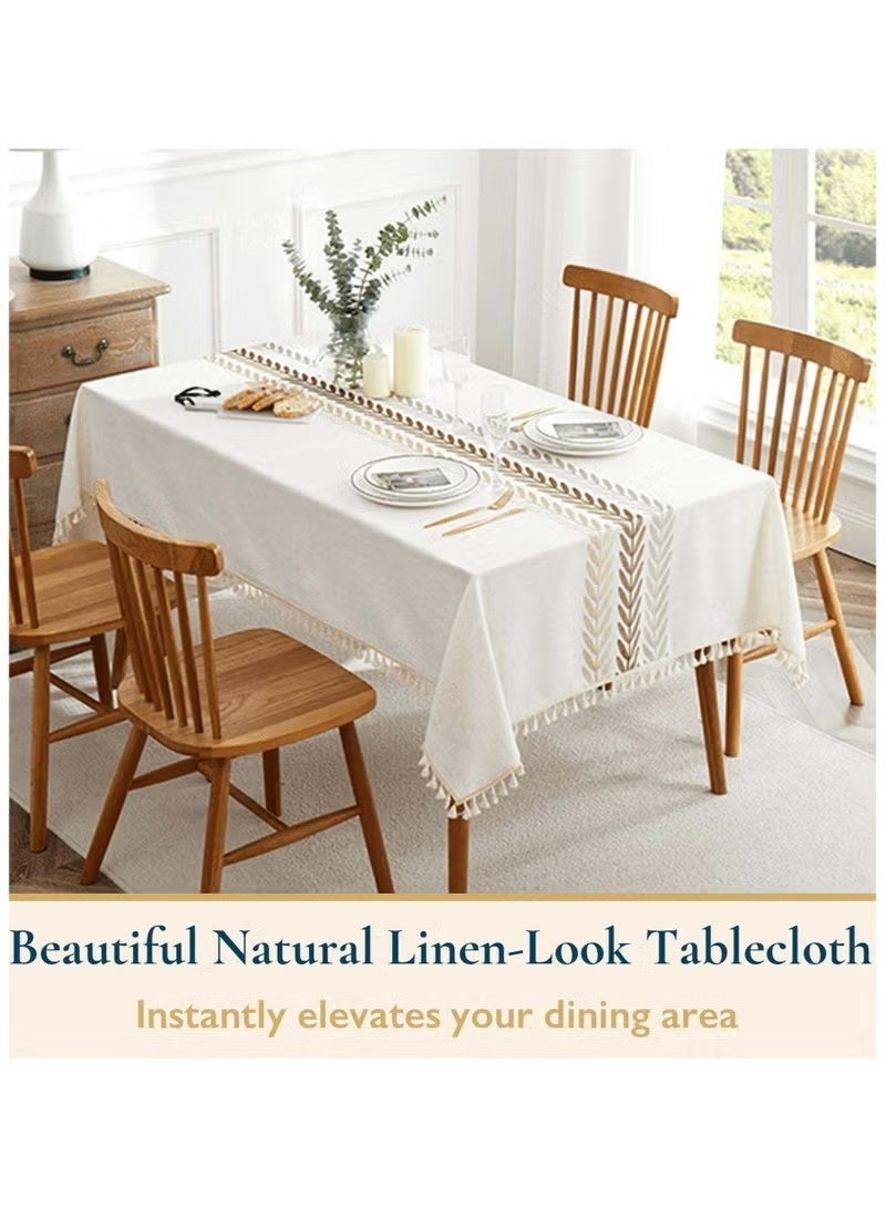 Beauenty Tablecloth Rectangle Table Cloth with Tassels Wrinkle Free Table Cover for Kitchen, Dining, Outdoor 140 x 180 cm - Image 2