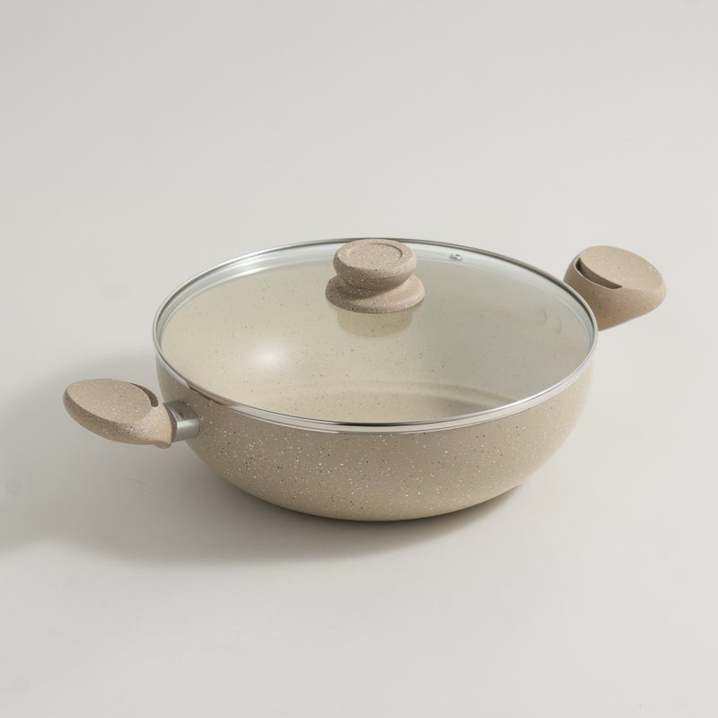 ألبرتو مقلاة ألومنيوم مع غطاء زجاج 28*9*42سم، كريمي - Image 1