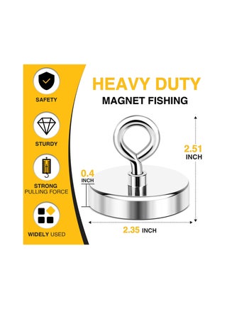 Super Strong Neodymium Fishing Magnets, 500 lbs 227 KG Pulling Force Rare Earth Magnet with Countersunk Hole Eye Bolt for Retrieving in River and Magnetic Fishing, Diameter 6cm - view 2