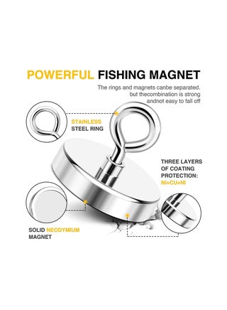 Super Strong Neodymium Fishing Magnets, 500 lbs 227 KG Pulling Force Rare Earth Magnet with Countersunk Hole Eye Bolt for Retrieving in River and Magnetic Fishing, Diameter 6cm - view 3