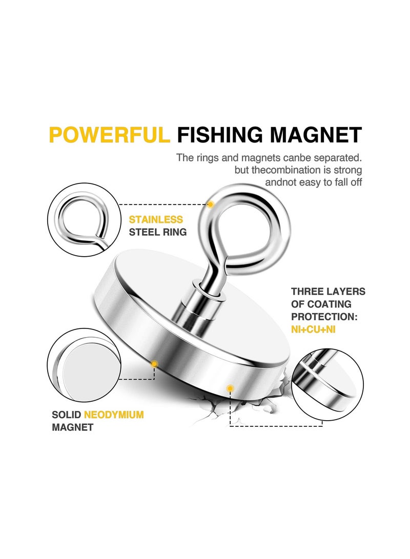 Alruht Super Strong Neodymium Fishing Magnets, 500 lbs 227 KG Pulling Force Rare Earth Magnet with Countersunk Hole Eye Bolt for Retrieving in River and Magnetic Fishing, Diameter 6cm - Image 3