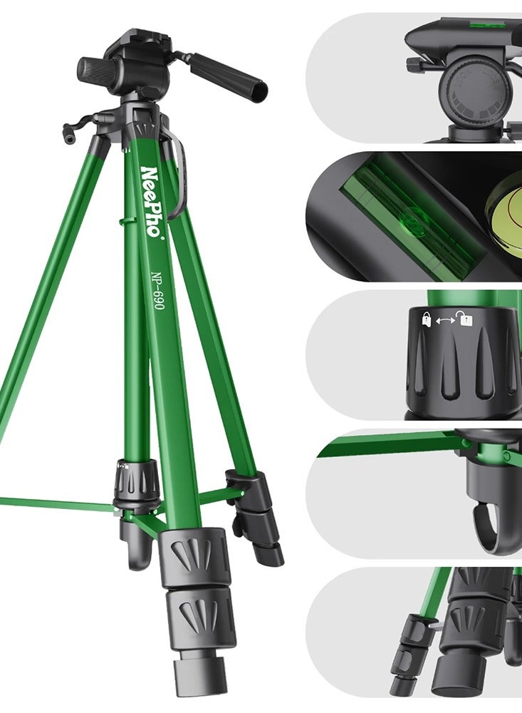 NeePho High Quality Aluminum Tripod NP-690 with Lightweight Telescopic Design Adjustable up to 173cm, Ideal for Smartphones, Cameras, and Ring Lights - Strong Stability, Compact Folding Length 65cm, Free Carrying Bag and Phone Holder Included, Perfect Choice for Photography, Live Streaming, and Travel - green  - Image 3