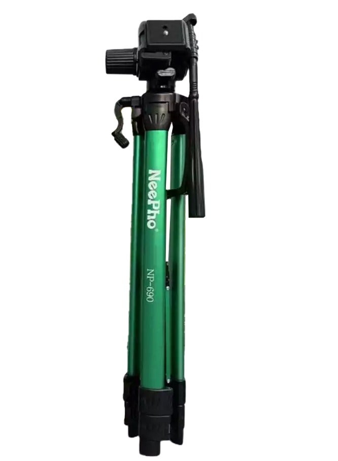 NeePho High Quality Aluminum Tripod NP-690 with Lightweight Telescopic Design Adjustable up to 173cm, Ideal for Smartphones, Cameras, and Ring Lights - Strong Stability, Compact Folding Length 65cm, Free Carrying Bag and Phone Holder Included, Perfect Choice for Photography, Live Streaming, and Travel - green  - Image 2