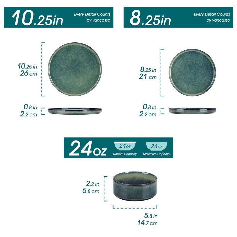 vancasso Starry Plates and Bowls Sets,12 Pieces Green Dinnerware Sets for Kitchen,Modern Stoneware Dishes Set for 4,Dishwasher and Microwave Safe - Image 2