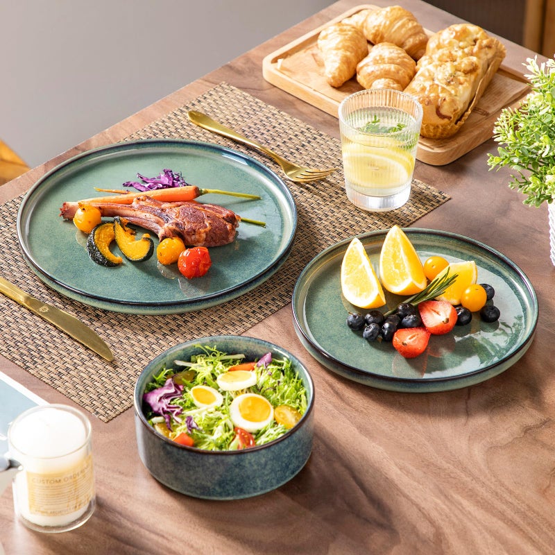 vancasso Starry Plates and Bowls Sets,12 Pieces Green Dinnerware Sets for Kitchen,Modern Stoneware Dishes Set for 4,Dishwasher and Microwave Safe - Image 5