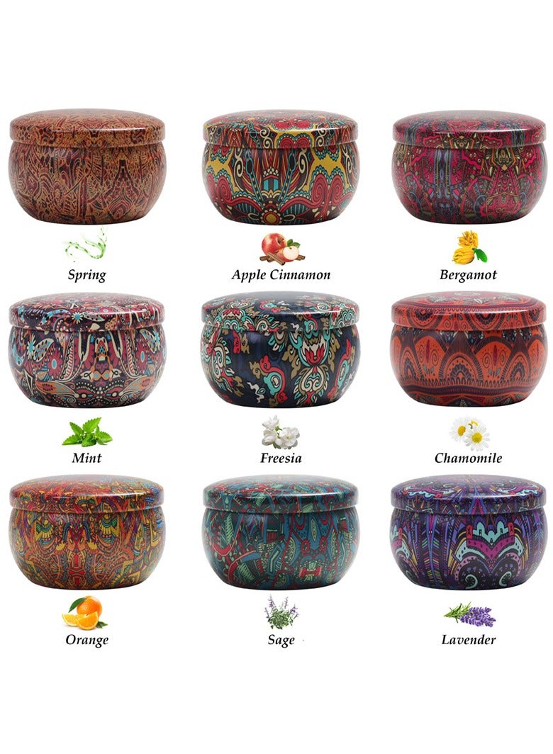 مجموعة من 9 شموع معطرة، شموع معطرة مبتكرة للاستخدام المنزلي، مجموعة من شموع الصويا في علب معدنية - Image 3