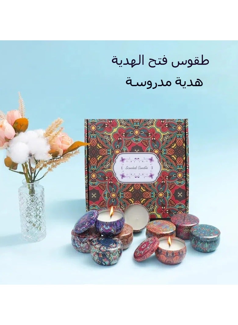 مجموعة من 9 شموع معطرة، شموع معطرة مبتكرة للاستخدام المنزلي، مجموعة من شموع الصويا في علب معدنية - Image 4