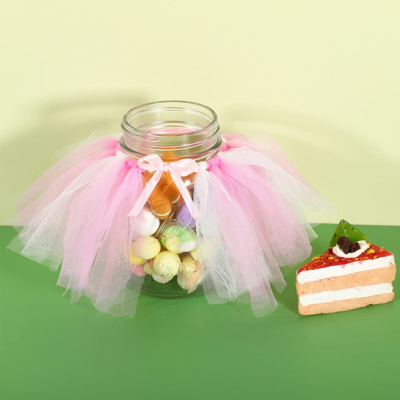 Tatuo 12 Pieces Mini Tutu Table Skirt Wine Bottle Cover Tutu Skirt Tulle Vase Skirt Decor Garland Centerpieces for Wedding Baby Shower Cake Dessert Birthday Party(Pink and White) - Image 4
