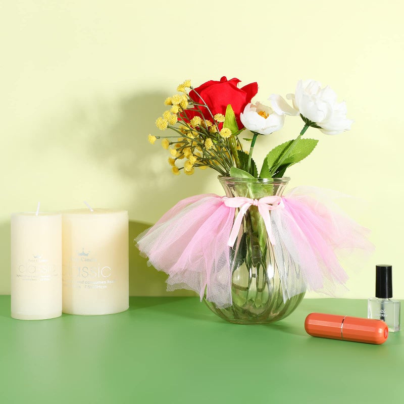 Tatuo 12 Pieces Mini Tutu Table Skirt Wine Bottle Cover Tutu Skirt Tulle Vase Skirt Decor Garland Centerpieces for Wedding Baby Shower Cake Dessert Birthday Party(Pink and White) - Image 5