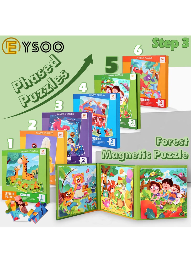  إيسو EYSOO ألغاز مغناطيسية 3 عبوات - كتب ألغاز مغناطيسية للأطفال (16+20+25 قطعة) ألغاز مغناطيسية محمولة للسفر للأطفال بعمر 3+ سنوات - للبنين والبنات (المستوى الثالث-ب)  - Image 2