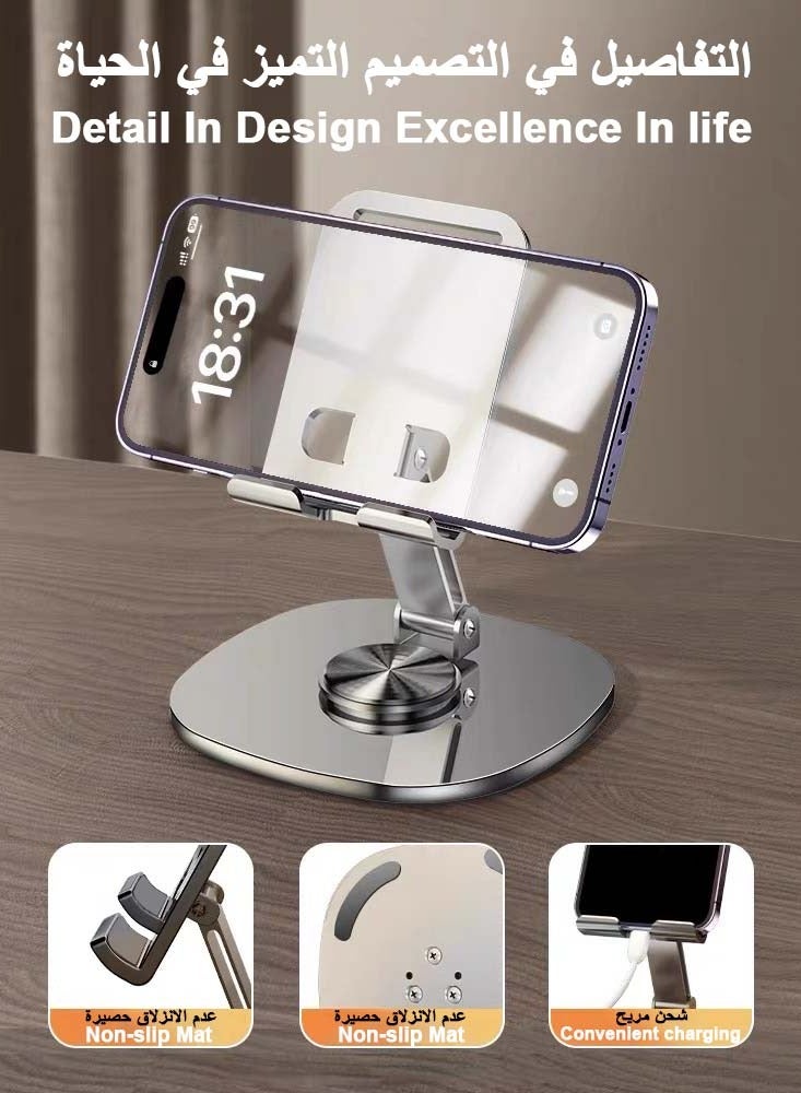 Bamboo Adjustable Portable Metal Phone Stand 360-Degree Rotatable Stable Alloy Mobile Holder Universal for All Phones Daily Use Home Office - Image 5