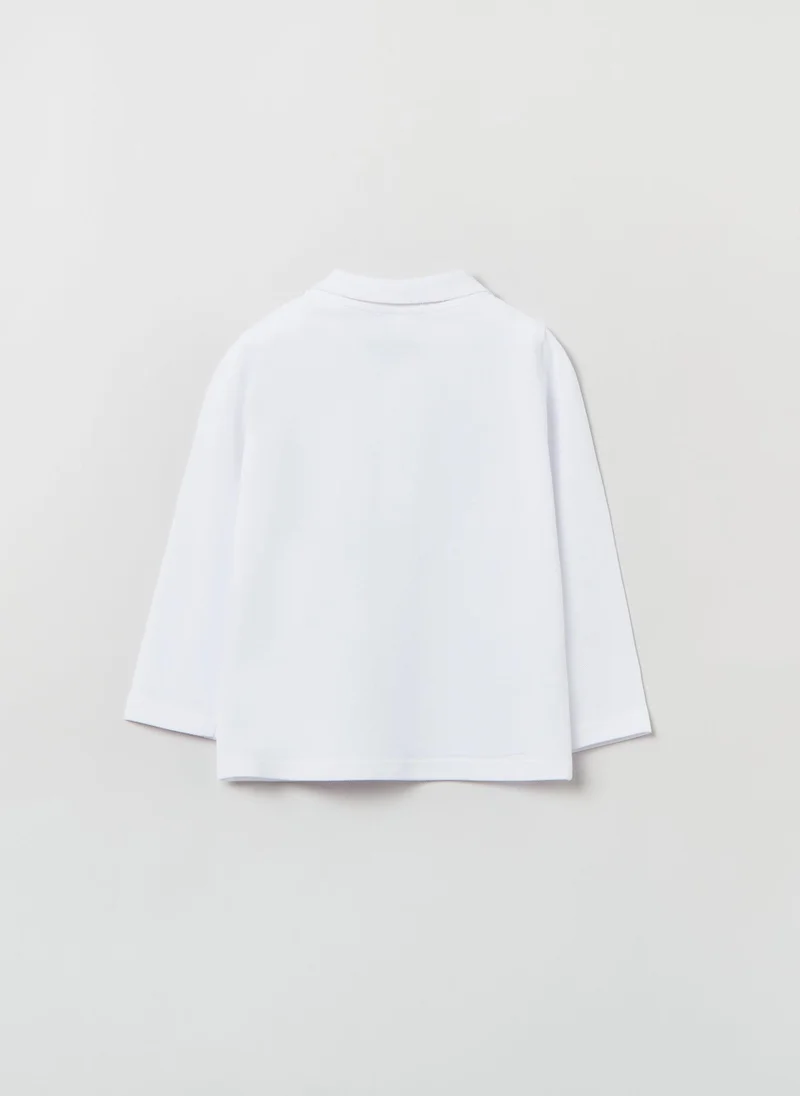 Ovs Cotton Polo Shirt With Long Sleeves