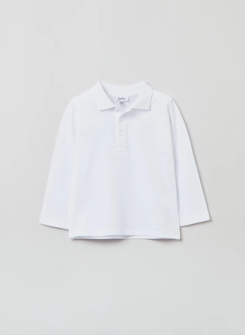 Ovs Cotton Polo Shirt With Long Sleeves