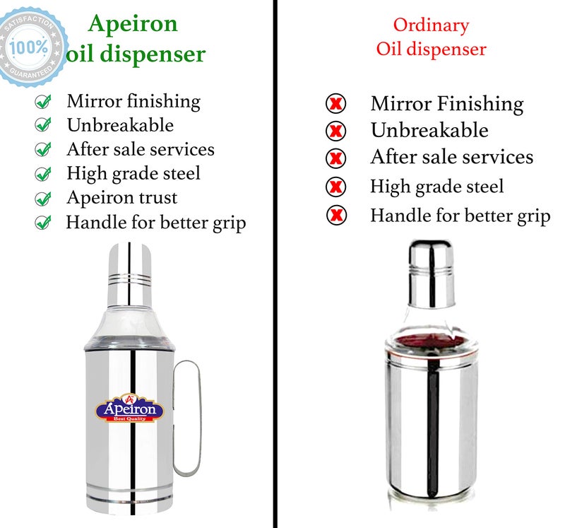 Apeiron Stainless Steel Nozzle Oil Dispenser Kitchen Jar (Silver-Black, 1000ml), Set of 1 - Image 3
