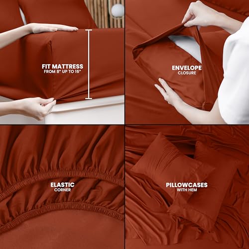 Utopia Bedding Queen Bed Sheets Set - 4 Piece Bedding - Brushed Microfiber - Shrinkage and Fade Resistant - Easy Care (Queen, Terracotta Orange) - Image 3