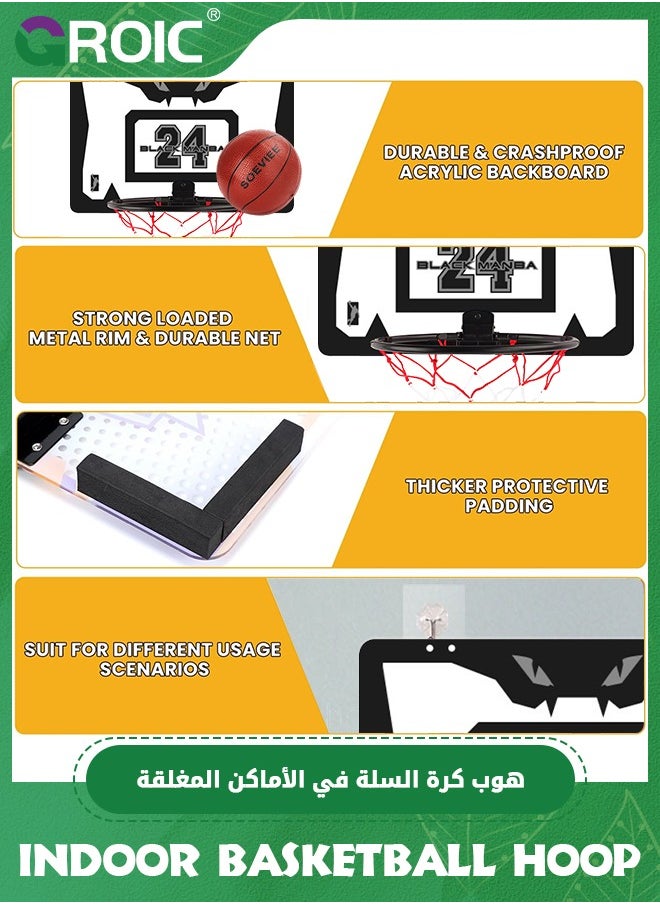 GROIC Basketball Hoop, Indoor Mini Basketball Hoop Set for Kids 15.8*10.2 Inch, Over The Door Basketball Hoop with Sturdy Backboard, 90° Foldable Flex Rim, Wall Mount, Net, Ball and Pump  - Image 3