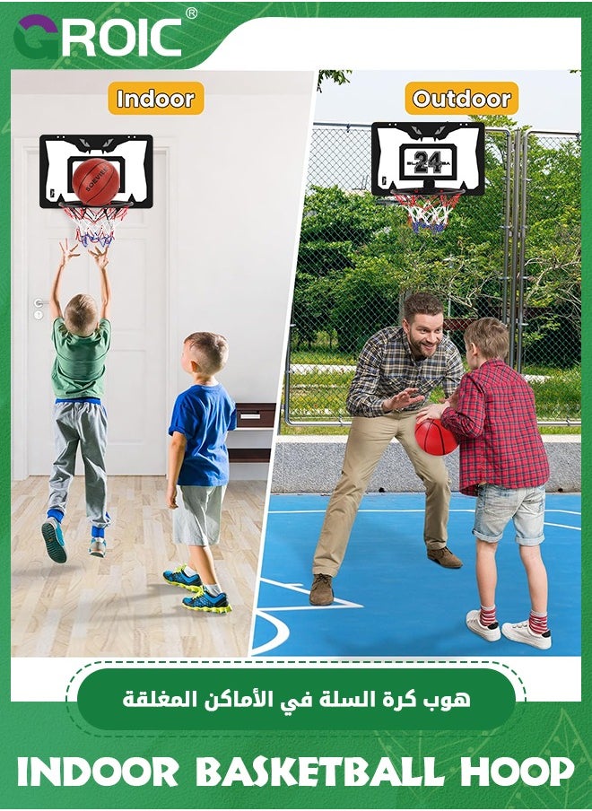 GROIC Basketball Hoop, Indoor Mini Basketball Hoop Set for Kids 15.8*10.2 Inch, Over The Door Basketball Hoop with Sturdy Backboard, 90° Foldable Flex Rim, Wall Mount, Net, Ball and Pump  - Image 4