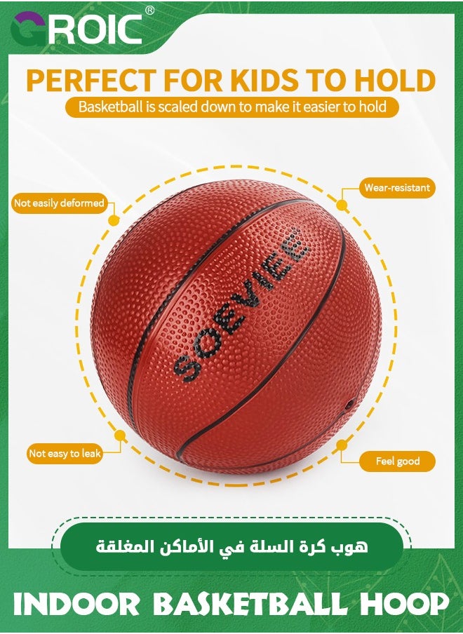 GROIC Basketball Hoop, Indoor Mini Basketball Hoop Set for Kids 15.8*10.2 Inch, Over The Door Basketball Hoop with Sturdy Backboard, 90° Foldable Flex Rim, Wall Mount, Net, Ball and Pump  - Image 5