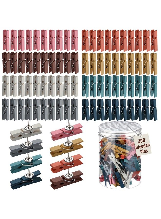 Affrolling 200 Pcs Push Pin with Wooden Clips Tacks for Cork Board Bulletin Board Colorful Thumb Tacks Wooden Clips for Teachers Classroom School Offices Home Supplies Decor Accessories(Boho) - Image 1