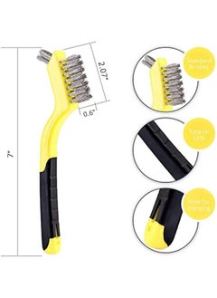 Generic Wire Brush Set 3Pcs - Nylon/Brass/Stainless Steel Bristles with Curved Handle Grip for Rust, Dirt & Paint Scrubbing with Deep Cleaning – 7 Inches (Yellow)  - Image 2