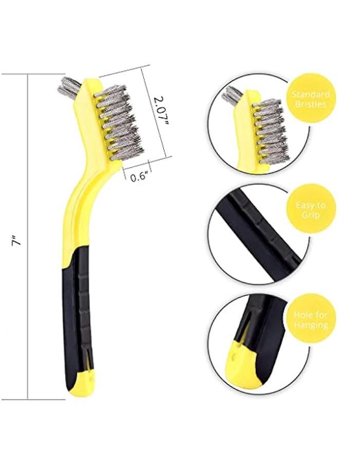 Generic Wire Brush Set 3Pcs - Nylon/Brass/Stainless Steel Bristles with Curved Handle Grip for Rust, Dirt & Paint Scrubbing with Deep Cleaning – 7 Inches (Yellow)  - Image 2
