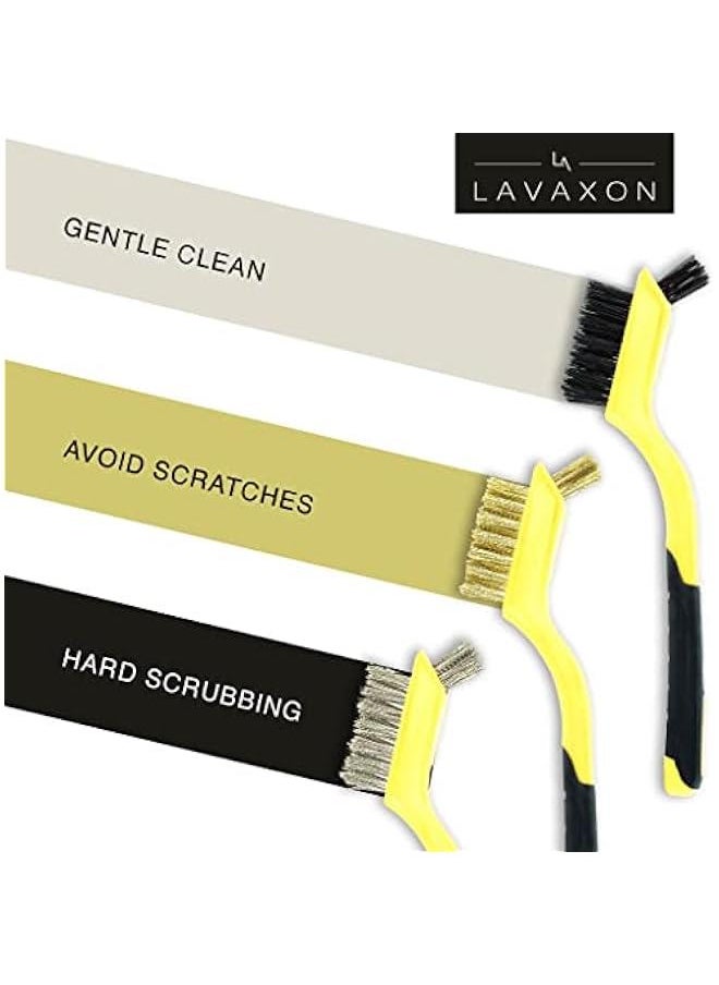 Generic Wire Brush Set 3Pcs - Nylon/Brass/Stainless Steel Bristles with Curved Handle Grip for Rust, Dirt & Paint Scrubbing with Deep Cleaning – 7 Inches (Yellow)  - Image 3