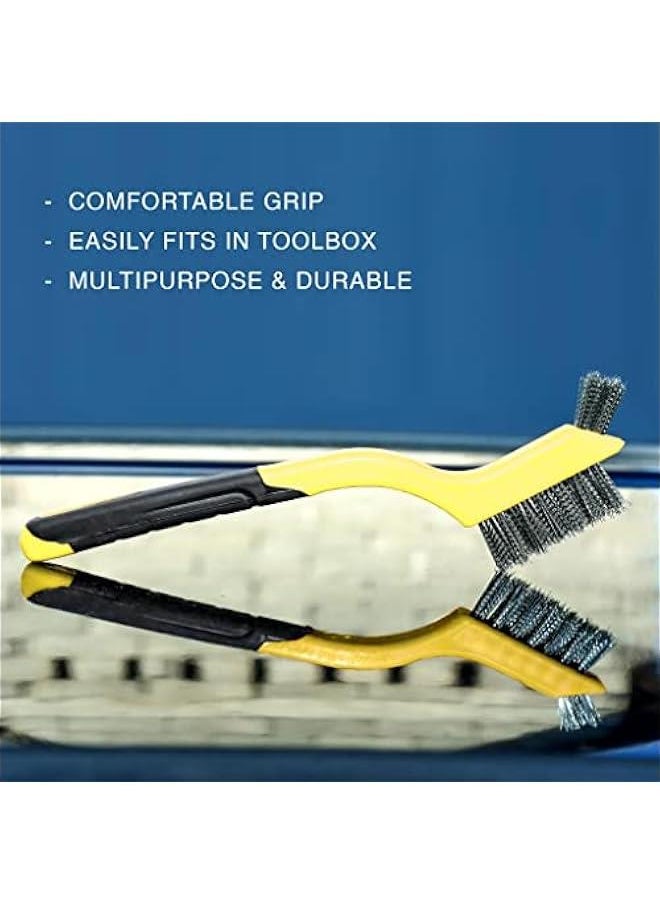 Generic Wire Brush Set 3Pcs - Nylon/Brass/Stainless Steel Bristles with Curved Handle Grip for Rust, Dirt & Paint Scrubbing with Deep Cleaning – 7 Inches (Yellow)  - Image 5