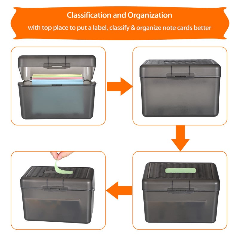 BTSKY 1 Pack 4 x 6 inch Index Card Box-Index Card Holder Notecard Box Recipe Card Box Plastic Storage Organizer for Filling Index Cards,Note cards, Flashcards, Recipes and etc,Grey - Image 4