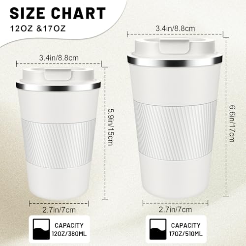 DUBUXW Insulated Coffee Tumblers with Flip Lid 12oz / 17oz, Stainless Steel Travel Coffee Mug Leak Proof, Vacuum Insulated Coffee Mug Reusable Cup, Keeps Cold and Hot for Coffee Tea - Image 2