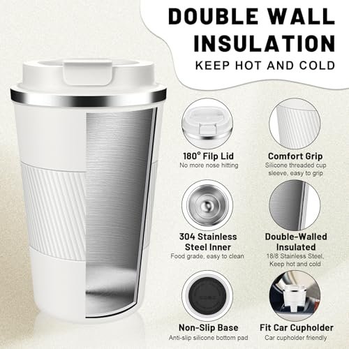 DUBUXW Insulated Coffee Tumblers with Flip Lid 12oz / 17oz, Stainless Steel Travel Coffee Mug Leak Proof, Vacuum Insulated Coffee Mug Reusable Cup, Keeps Cold and Hot for Coffee Tea - Image 4