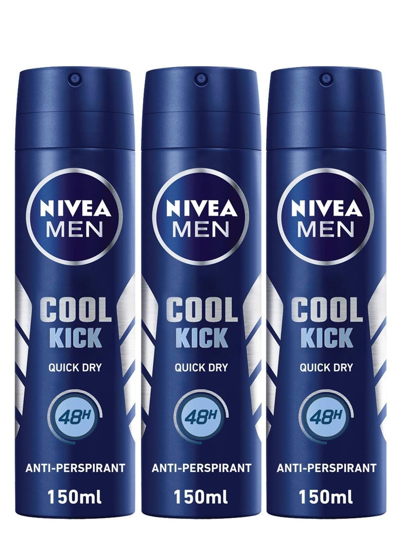 Nivea Pack Of 3 Nivea Men Deodorant Spray for Men Cool Kick Scent 150ml - Image 1