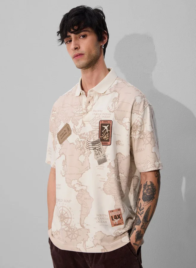 ذا سوليد ستور The Souled Store Men's Oversized Fit Graphic Print Polo Shirt