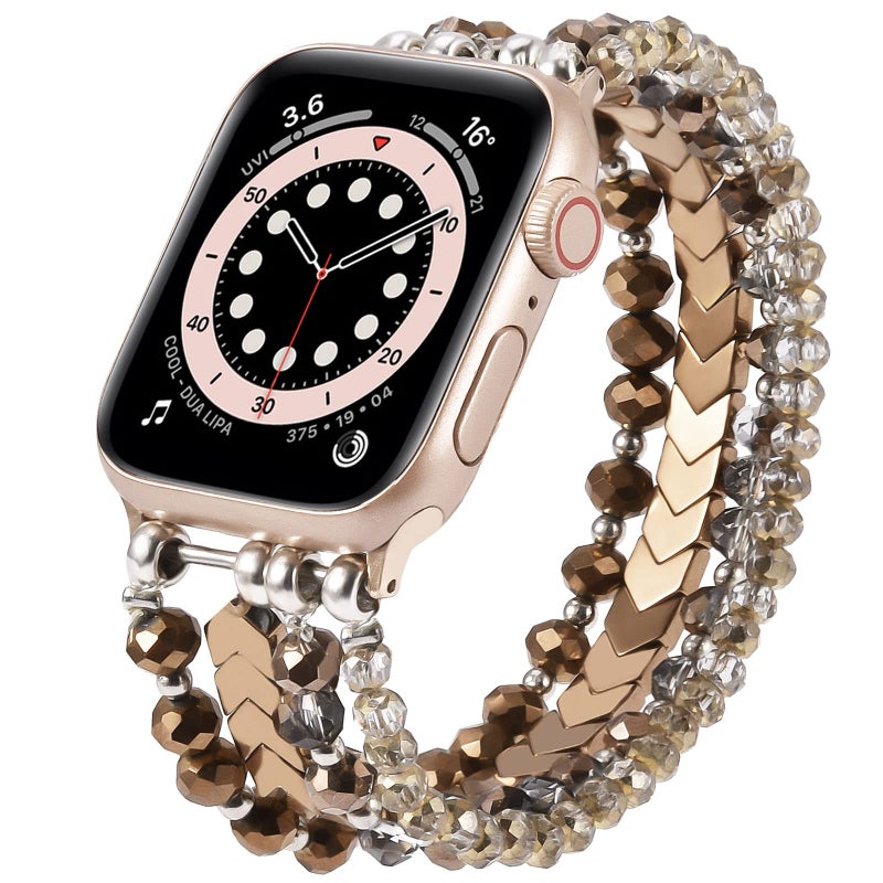 MOFREE Beaded Bracelet Compatible with Apple Watch Band 38mm/40mm/41mm/42mm, Fashion Elastic Stretch Women Bands for iWatch Series 11/10/9/8/7/SE/6/5/4/3/2/1 iPhone Watch Strap Bands Coffee - Image 1