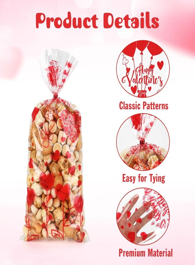 Linsuminn Valentine Treat Bags, Valentine Cellophane Treat Bags, 50 PCS Plastic Clear Valentines Gift Bag Candy Cookie Goodie Snack Bag with Twist Ties for Valentines Day Wedding Party Favor Supplies, 5 Styles - Image 3