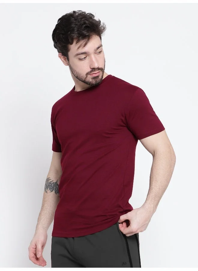 Beyoung Burgundy Plain T-shirt For Men